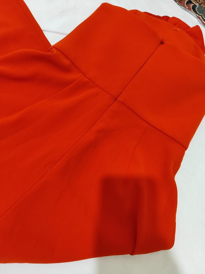 Kırmızı Drapeli Straplez Uzun Tulum - Görsel 3