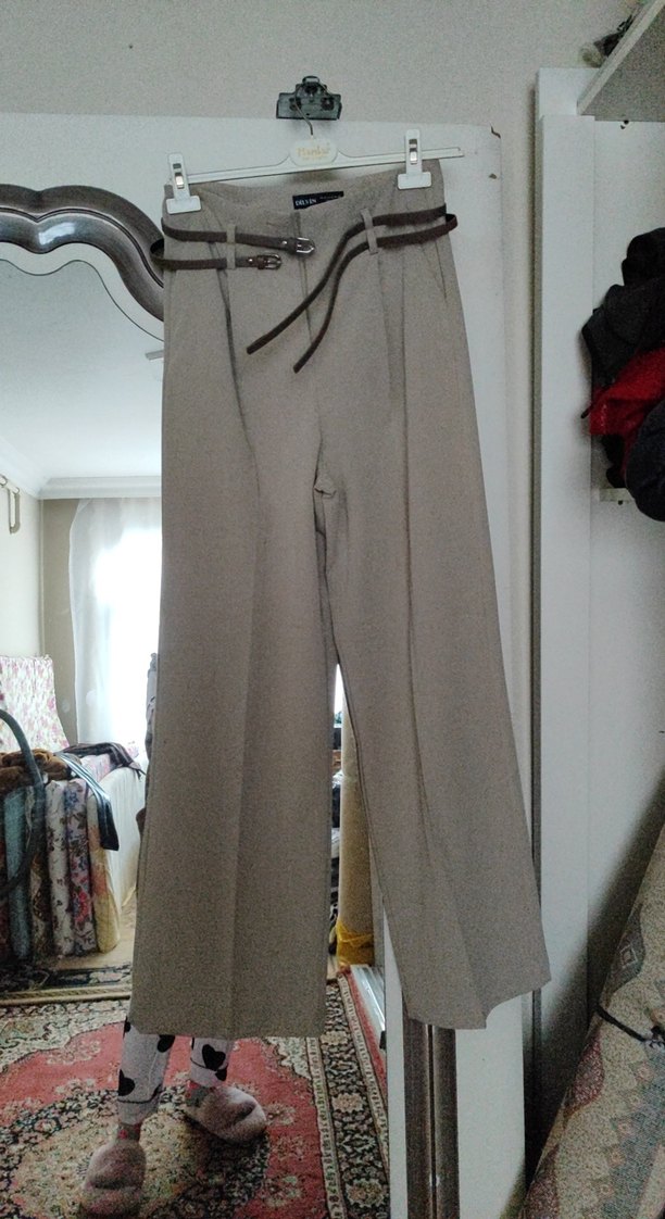 Kahverengi Kemerli Salaş Kadın Kumaş Pantolon - Görsel 4