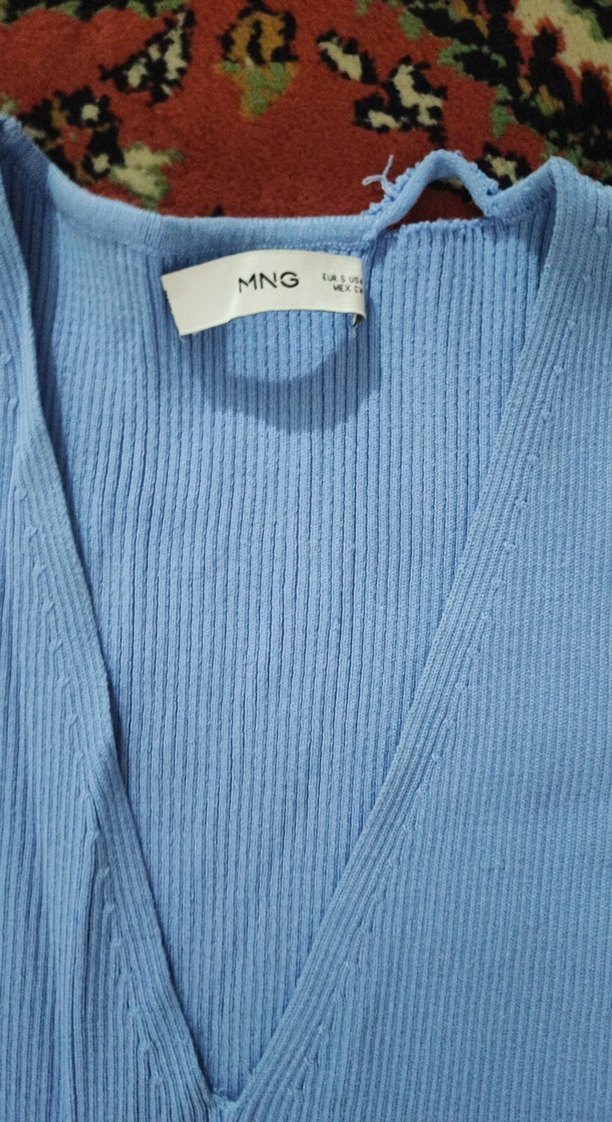 MNG Mavi V Yaka Triko Kadın Kazak - Görsel 2