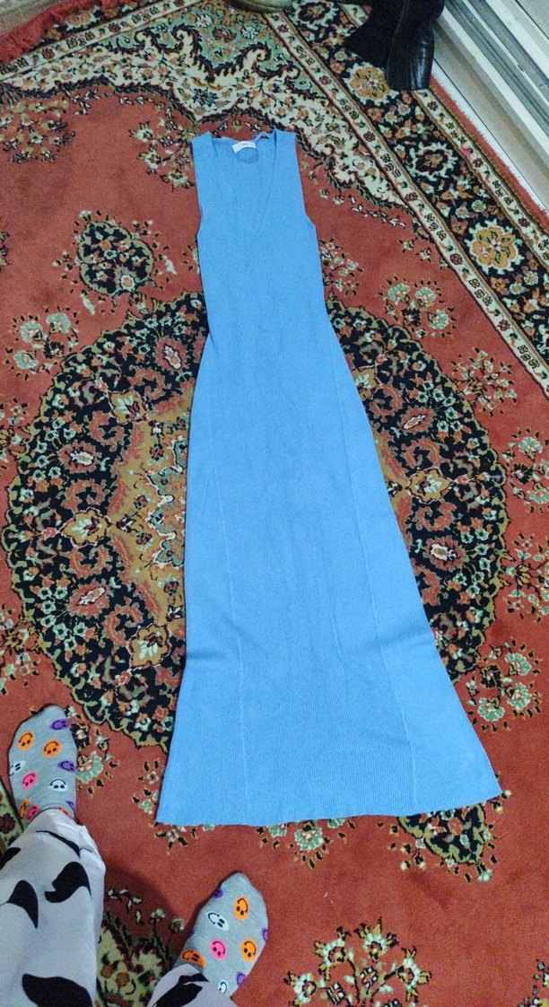 MNG Mavi V Yaka Triko Kadın Kazak - Görsel 4