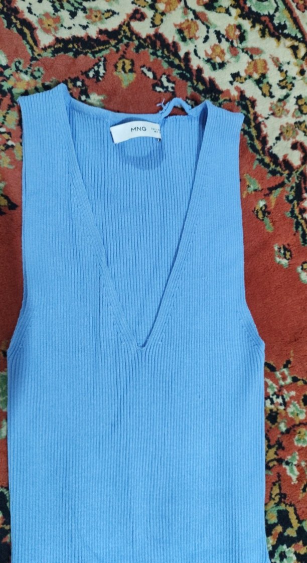 MNG Mavi V Yaka Triko Kadın Kazak - Görsel 3