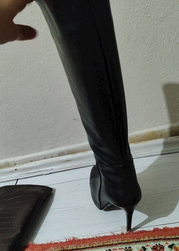 Kadın Siyah Deri Dizüstü Topuklu Çizme - Görsel 3