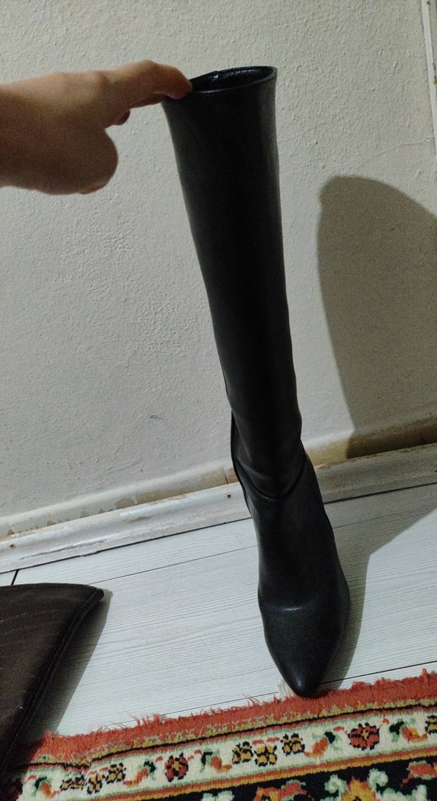 Kadın Siyah Deri Dizüstü Topuklu Çizme - Görsel 2