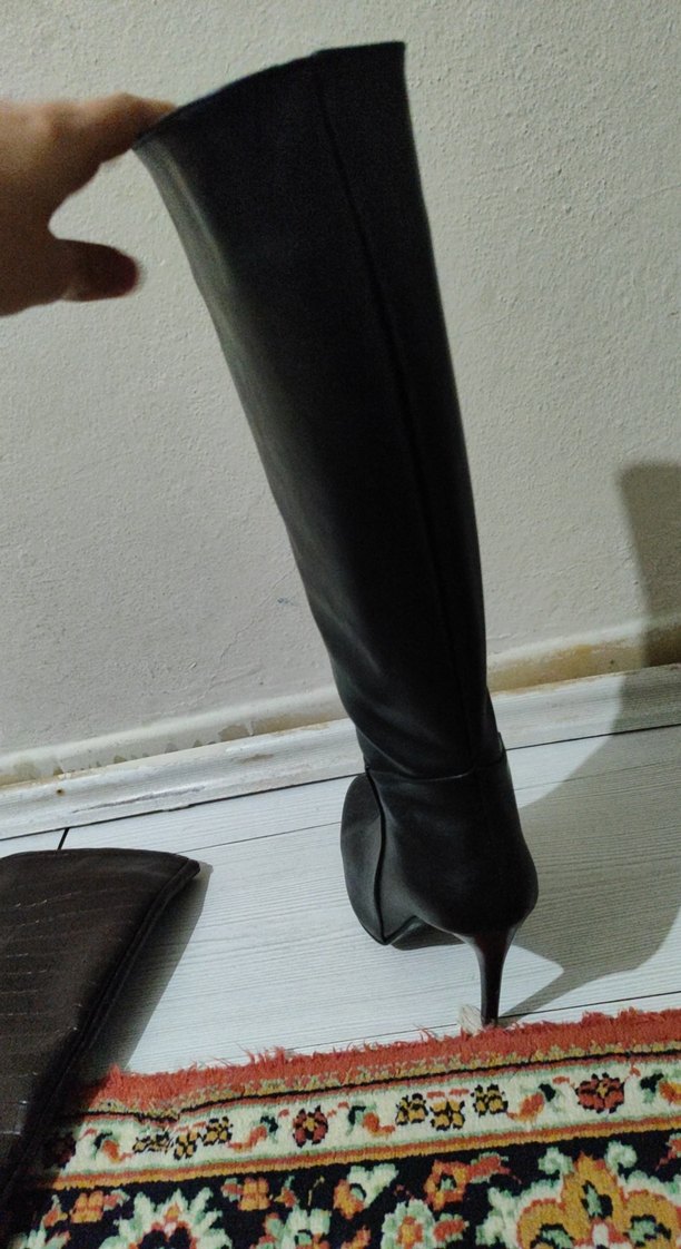 Kadın Siyah Deri Dizüstü Topuklu Çizme - Görsel 3