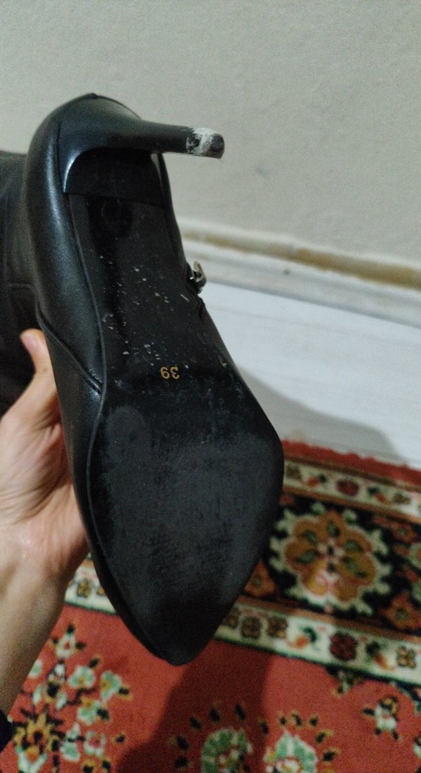 Kadın Siyah Deri Dizüstü Topuklu Çizme - Görsel 4