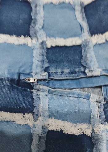 Düğmeli Kareli Mini Kot Etek - Görsel 3