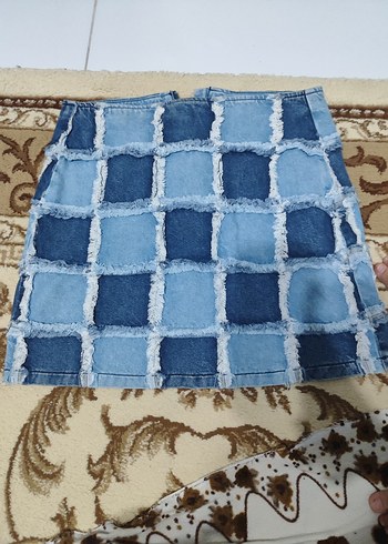 Düğmeli Kareli Mini Kot Etek - Görsel 2