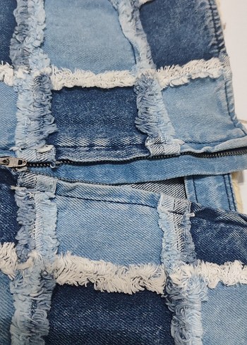 Düğmeli Kareli Mini Kot Etek - Görsel 4