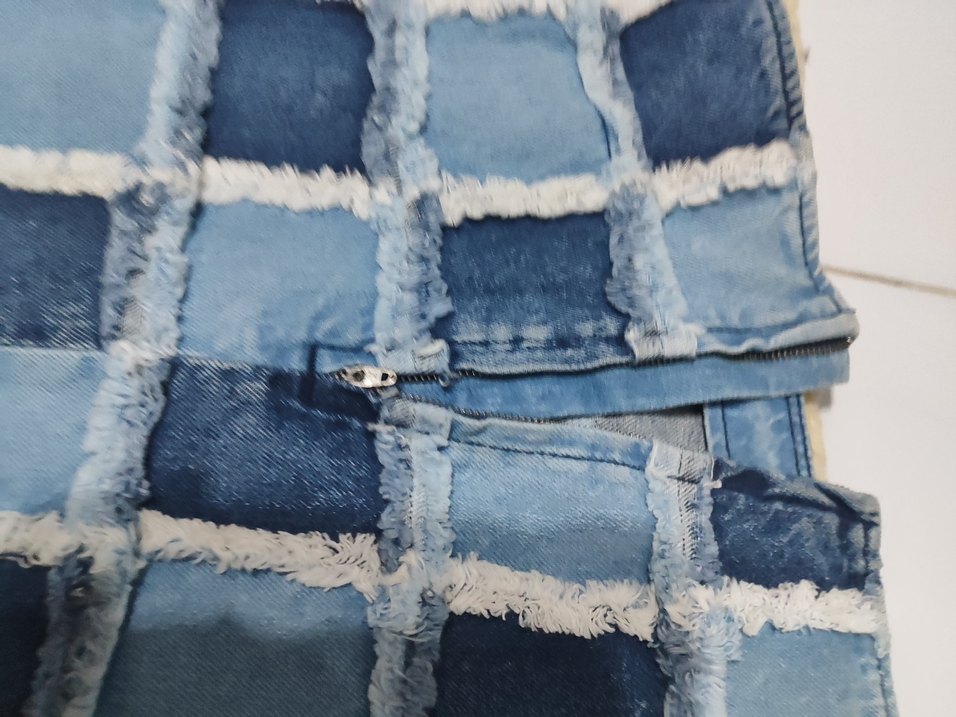 Düğmeli Kareli Mini Kot Etek - Görsel 3