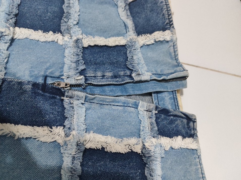 Düğmeli Kareli Mini Kot Etek - Görsel 4