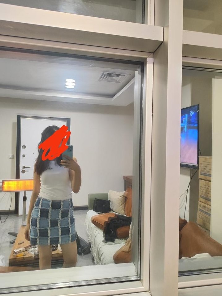 Düğmeli Kareli Mini Kot Etek - Görsel 5