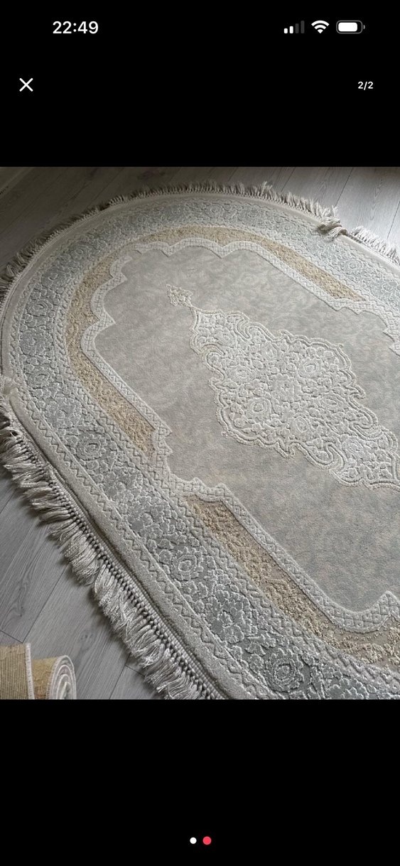 Gri Beyaz Nakışlı Oval Halı - Görsel 2