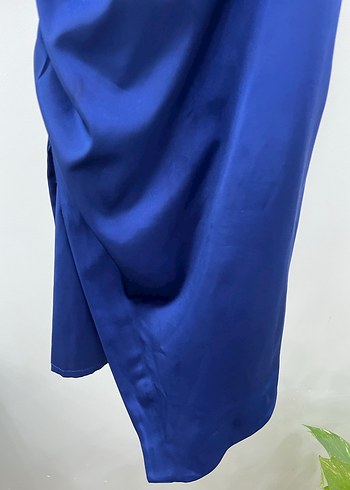 Parlak Lacivert Midi Askılı Elbise - Görsel 4