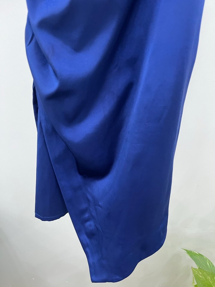 Parlak Lacivert Midi Askılı Elbise - Görsel 4