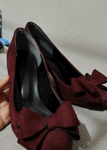 38 Beden Bordo Süet Fiyonklu Kadın Topuklu Ayakkabı