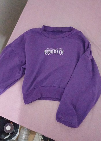 Mor Baskılı Kadın Sweatshirt
