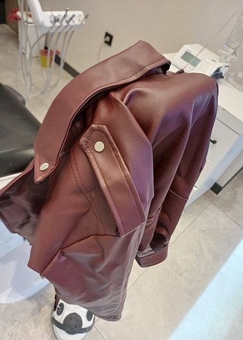 Bordo Deri Biker Yelek - Görsel 5