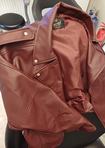 Bordo Deri Biker Yelek - Görsel 3