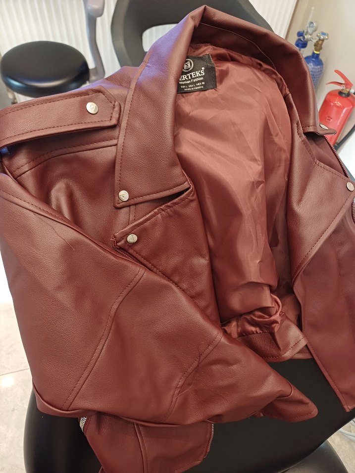 Bordo Deri Biker Yelek - Görsel 3