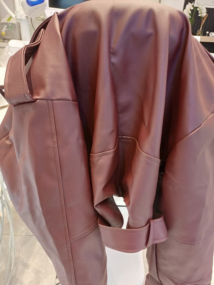 Bordo Deri Biker Yelek - Görsel 4