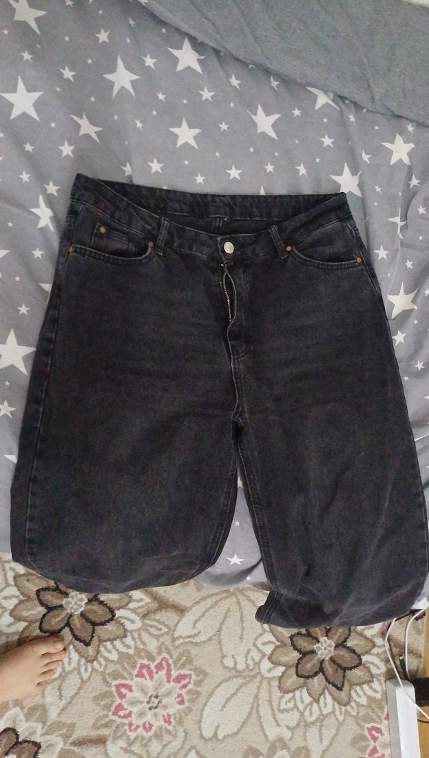 Kadın Siyah Bol Kesim Midi Kot Pantolon - Görsel 2