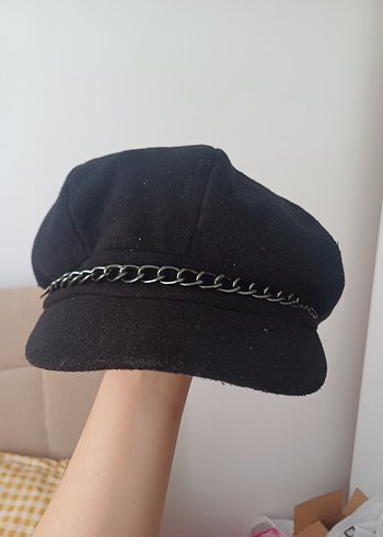 Düğmeli Siyah Yün Kadın Şapka - Görsel 2