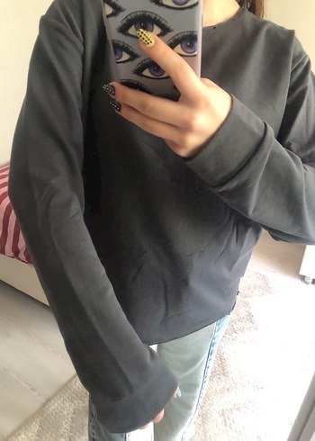 Gri Denim Kadın Sweatshirt - Görsel 2