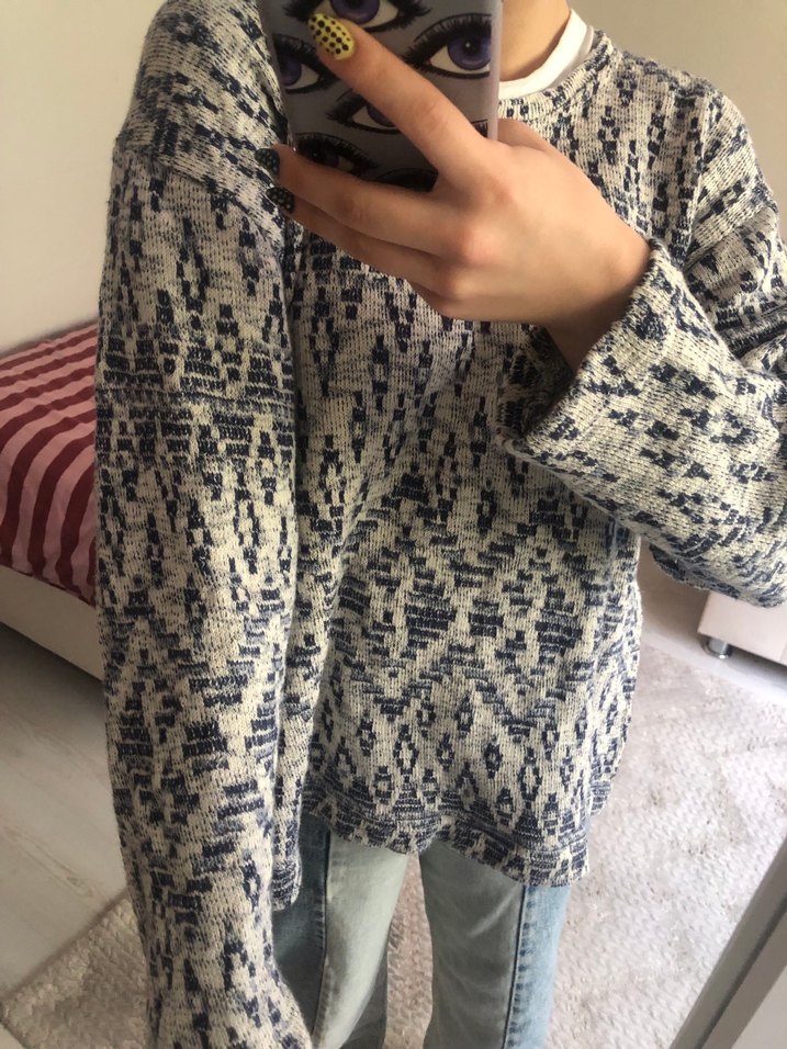 Mavi Desenli Örgü Kadın Kazak - Görsel 2