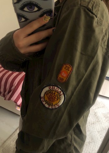 Düğmeli Haki Denim Midi Ceket - Görsel 3