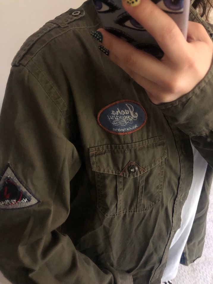 Düğmeli Haki Denim Midi Ceket - Görsel 2