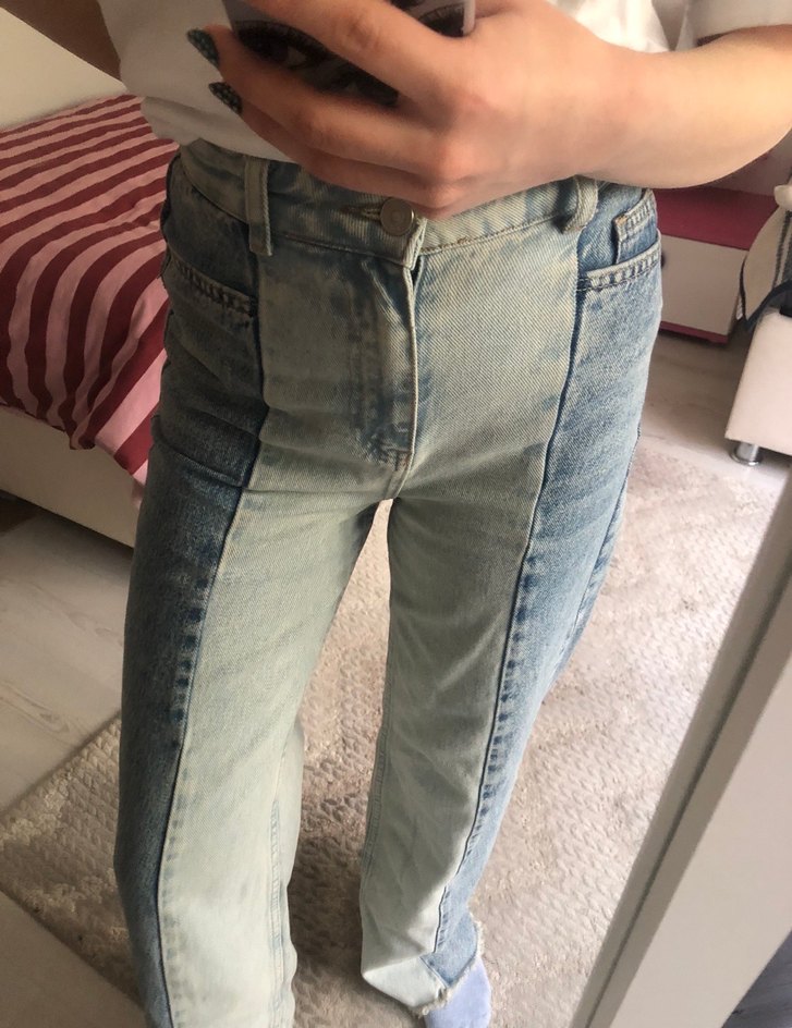 Kadın bol paça pantolon çift renkli Midi Kot Pantolon - Görsel 2