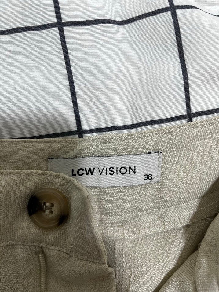 Bej Kadın Keten Kumaş Pantolon - Görsel 2