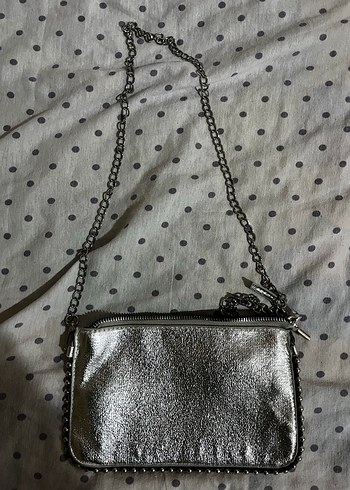 Gri Zincir Detaylı Deri Punk Kadın Çanta - Görsel 2