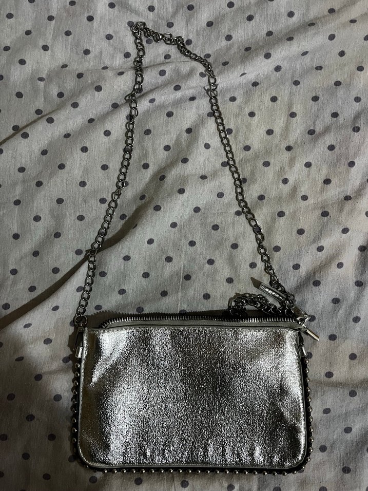 Gri Zincir Detaylı Deri Punk Kadın Çanta - Görsel 2