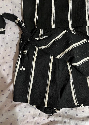 Siyah Çizgili İnce Askılı Kadın Tulum - Görsel 2