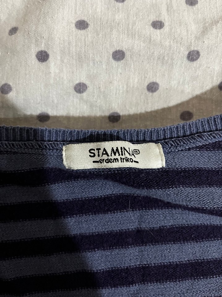 Düğmeli Çizgili Kadın Pamuklu Kazak - Görsel 2