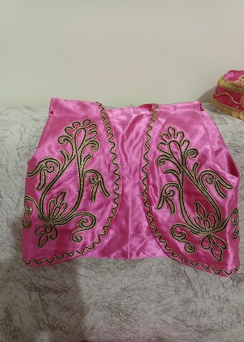 Nakışlı Pembe Kız Yeleği Dantel Detaylı