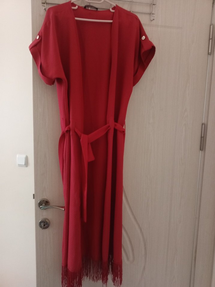 Kırmızı Uzun Salaş Bohem Kadın Elbise - Görsel 2