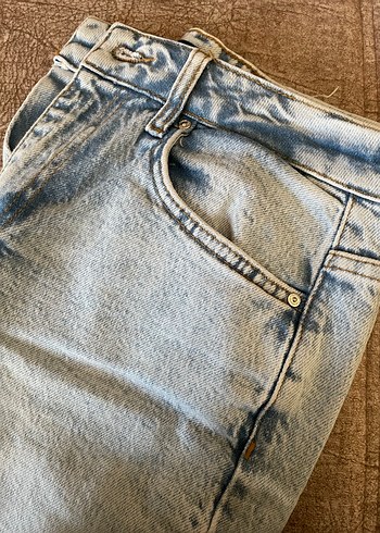 Düğmeli Gri Mavi Kadın Denim Pantolon