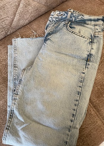 26 Beden Düğmeli Gri Mavi Kadın Denim Pantolon