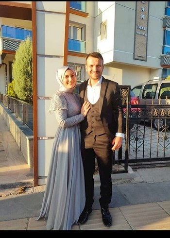 38 Beden Uzun Kollu, Yüksek Yaka Gri Tesettür Abiye