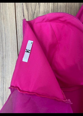 Pembe Uzun Drapeli Straplez Kadın Abiye Keikei - Görsel 5