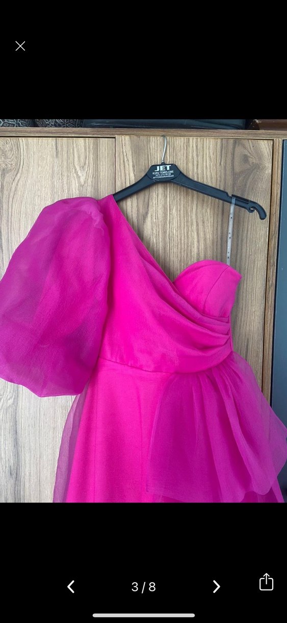 Pembe Uzun Drapeli Straplez Kadın Abiye Keikei - Görsel 3