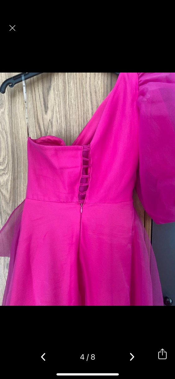 Pembe Uzun Drapeli Straplez Kadın Abiye Keikei - Görsel 4