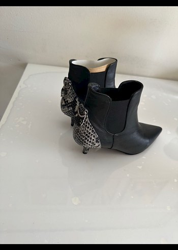 36 Beden siyah Renk Siyah Deri Stiletto Topuklu Goth Bot
