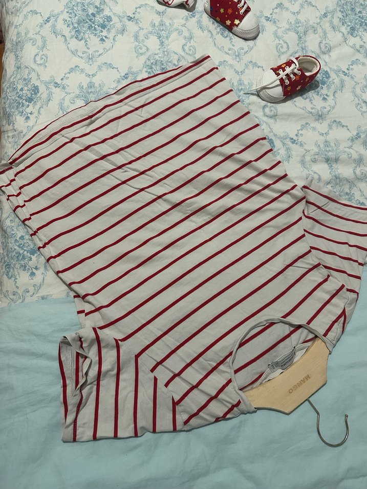 Bordo Çizgili Hamile Tişörtü - Görsel 3