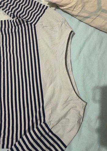 Çizgili Gri Beyaz Uzun Kollu Hamile Bluzu - Görsel 3