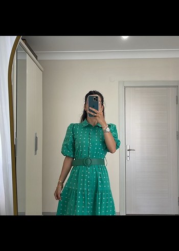 s Beden Kısa kollu yeşil rengi elbise