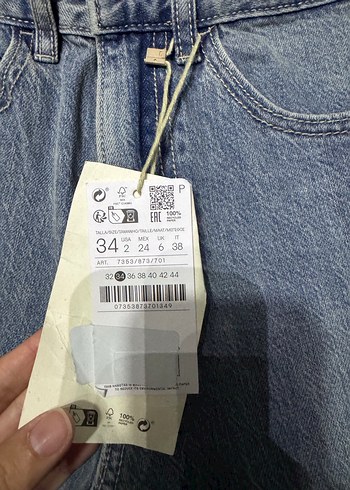 34 Beden Mavi Batik Desenli Kadın Denim Pantolon