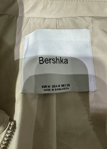 Bershka Bej Kadın Deri Ceket, Fermuarlı, Gevşek Kesim